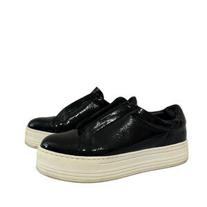 ALL SAINTS Aya Black Patent Leather Platform Slip On Sneakers Shoes Women's 38 8
